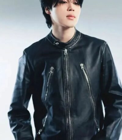 Jimin FACE Black Biker Leather Jacket