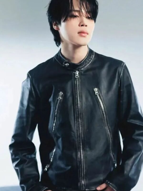 Jimin FACE Black Biker Leather Jacket