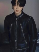 Jimin FACE Black Biker Leather Jacket