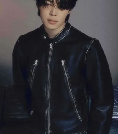 Jimin FACE Black Biker Leather Jacket
