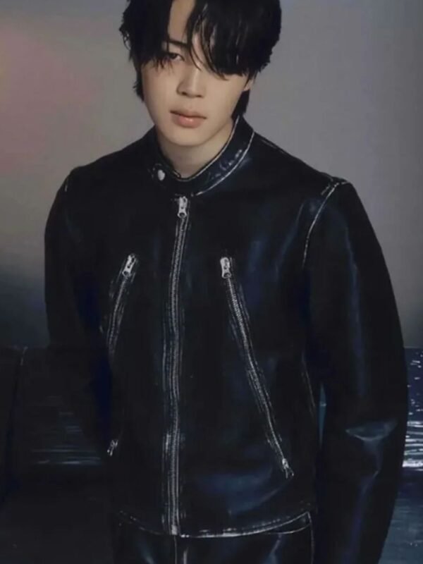 Jimin FACE Black Biker Leather Jacket