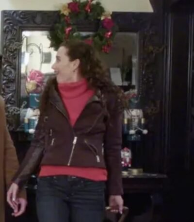 Jocelyn Christmas Couples Retreat Maroon Biker Jacket