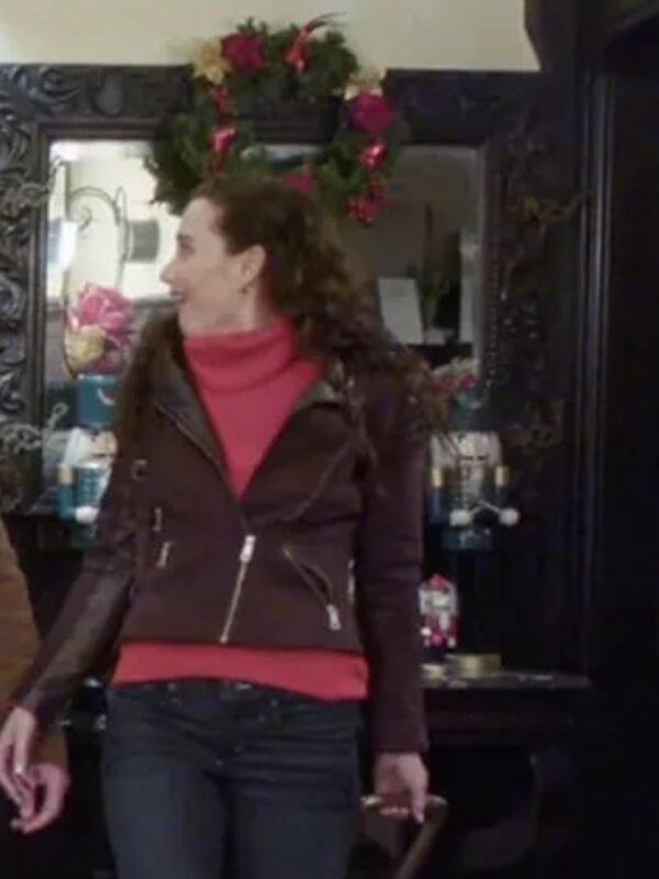 Jocelyn Christmas Couples Retreat Maroon Biker Jacket
