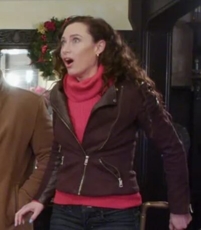 Jocelyn Christmas Couples Retreat Maroon Biker Jacket