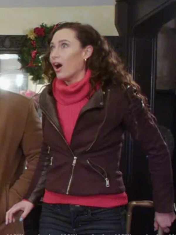Jocelyn Christmas Couples Retreat Maroon Biker Jacket