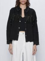 Jodie Comer Killing Eve Villanelle Fringe Denim Black Jacket