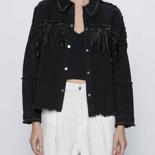Jodie Comer Killing Eve Villanelle Fringe Denim Black Jacket