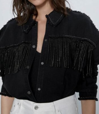 Jodie Comer Killing Eve Villanelle Fringe Denim Black Jacket