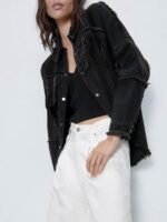 Jodie Comer Killing Eve Villanelle Fringe Denim Black Jacket