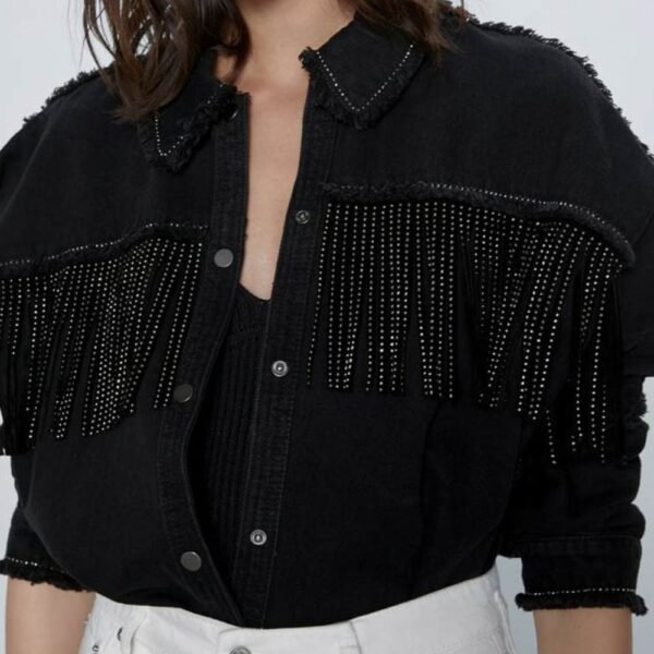 Jodie Comer Killing Eve Villanelle Fringe Denim Black Jacket