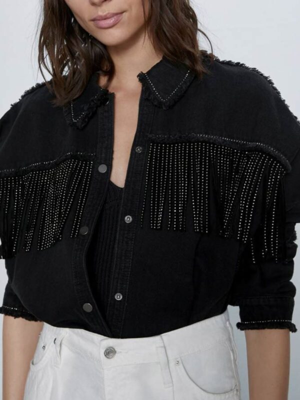 Jodie Comer Killing Eve Villanelle Fringe Denim Black Jacket