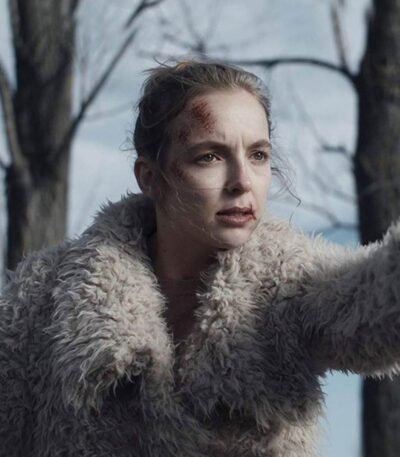 Jodie Comer Killing Eve Villanelle White Faux Fur Jacket