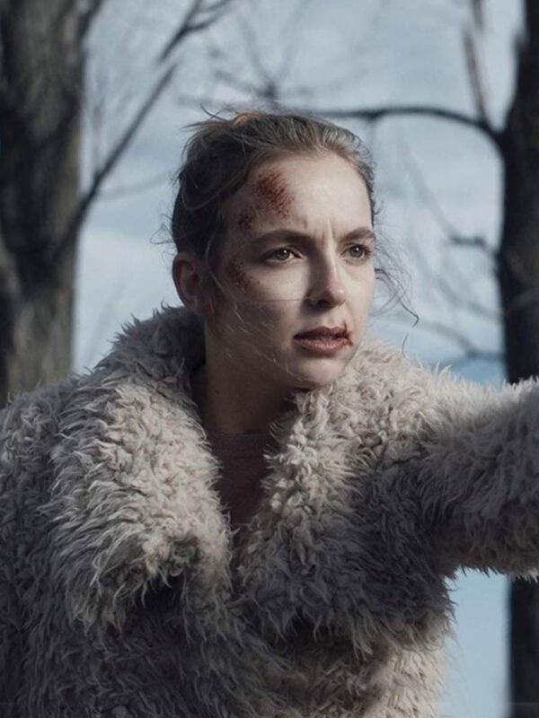 Jodie Comer Killing Eve Villanelle White Faux Fur Jacket