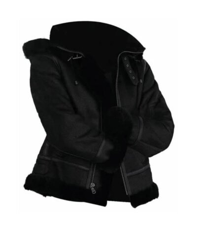 Joel Sheepskin Shearling Fur Black Hooded Jacket