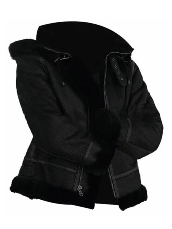 Joel Sheepskin Shearling Fur Black Hooded Jacket