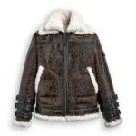 John Triple Belted Cuffs Shearling Leather Jacket