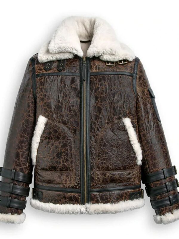 John Triple Belted Cuffs Shearling Leather Jacket
