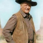 John Wayne The Cowboys Brown Leather Notch Collar Vest