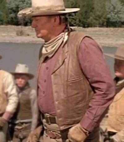 John Wayne The Cowboys Brown Leather Notch Collar Vest