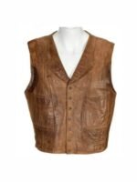 John Wayne The Cowboys Brown Leather Notch Collar Vest