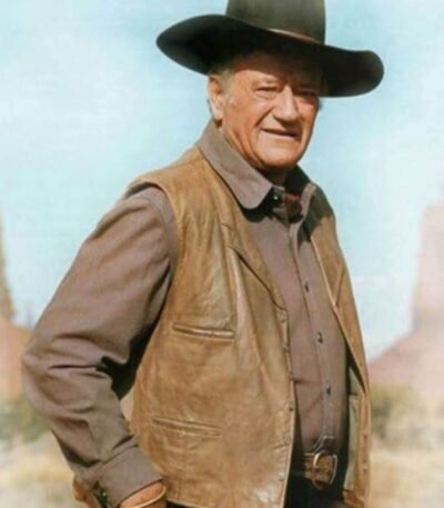 John Wayne The Cowboys Brown Leather Notch Collar Vest