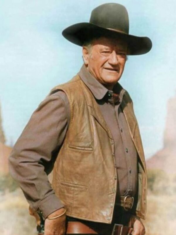 John Wayne The Cowboys Brown Leather Notch Collar Vest