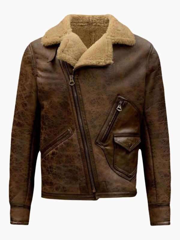 Jones B-3 Shearling Distressed Brown Leather Aviator Jacket