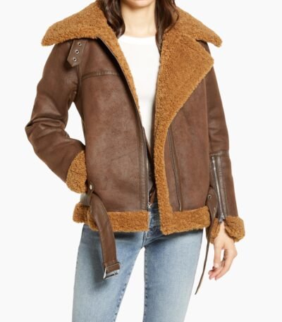Julie Flight Pilot Brown Shearling Jacket
