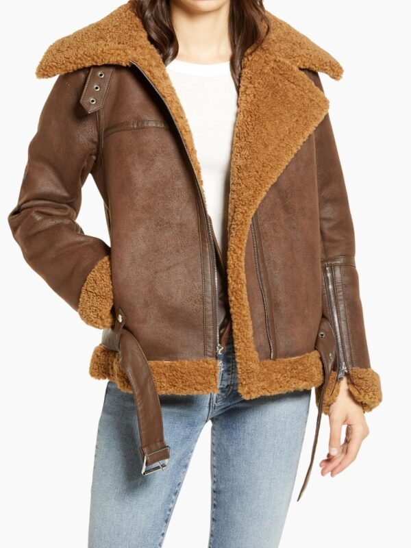 Julie Flight Pilot Brown Shearling Jacket