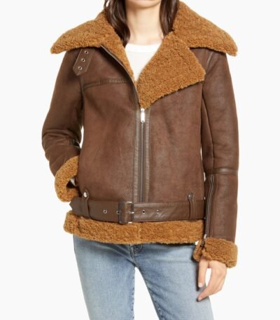Julie Flight Pilot Brown Shearling Jacket