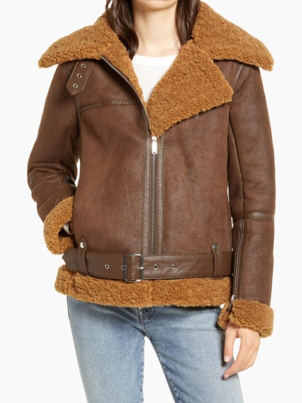 Julie Flight Pilot Brown Shearling Jacket