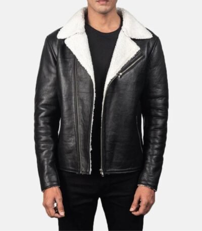 Justin White Shearling Black Leather Jacket
