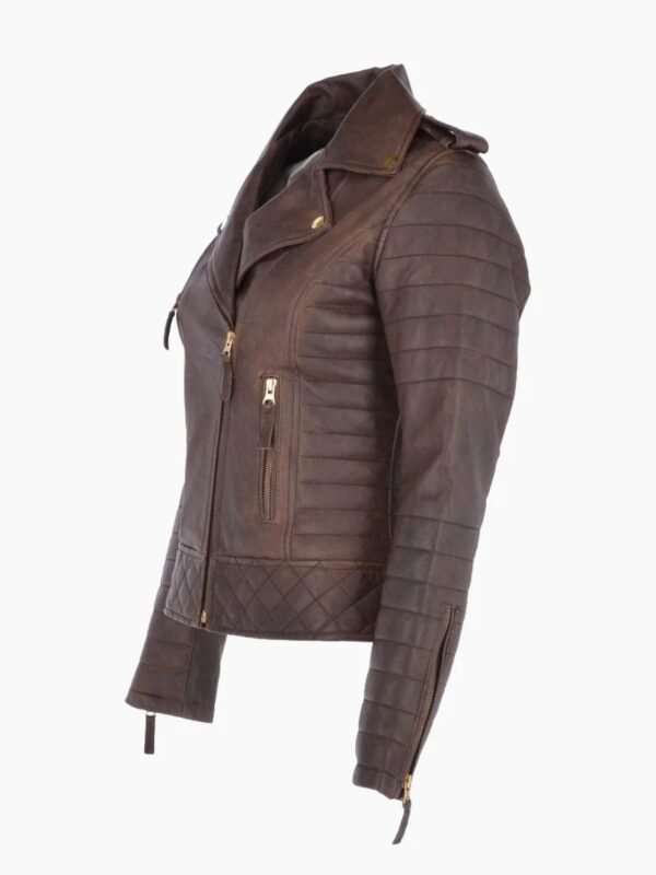 Kara Brown Distressed Biker Leather Jacket