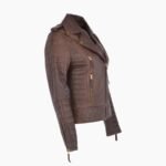 Kara Brown Distressed Biker Leather Jacket