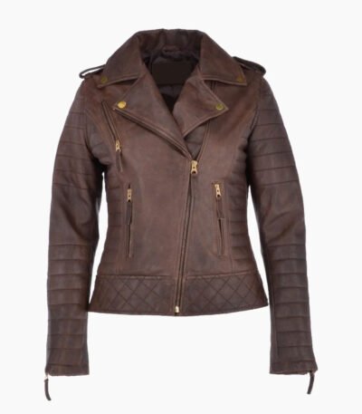 Kara Brown Distressed Biker Leather Jacket