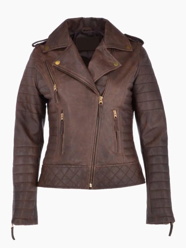 Kara Brown Distressed Biker Leather Jacket