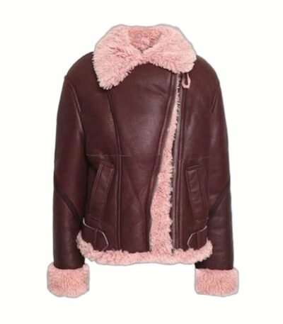 Kathleen Burgundy Shearling Fur Lined Leather Jacket