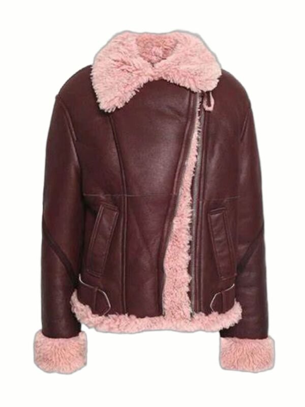 Kathleen Burgundy Shearling Fur Lined Leather Jacket