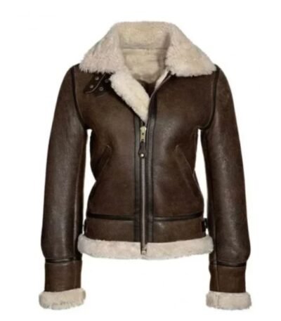 Katie Distressed Brown Shearling Leather Jacket