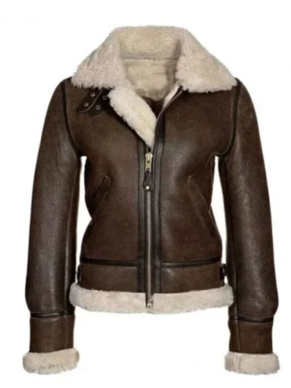 Katie Distressed Brown Shearling Leather Jacket