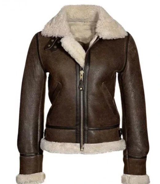 Katie Distressed Brown Shearling Leather Jacket