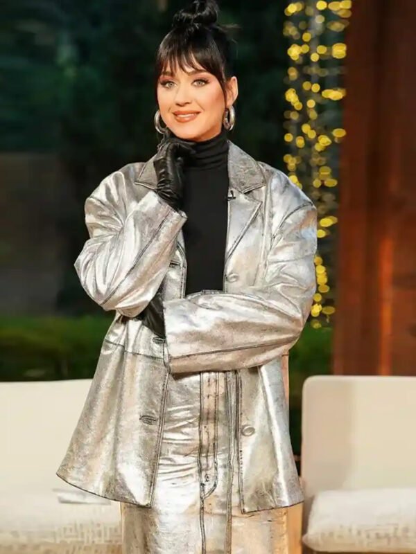 Katy Perry American Idol Silver Leather Coat