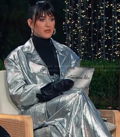 Katy Perry American Idol Silver Leather Coat