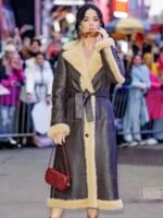 Katy Perry Good Morning America Studios Shearling Leather Coat