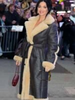 Katy Perry Good Morning America Studios Shearling Leather Coat
