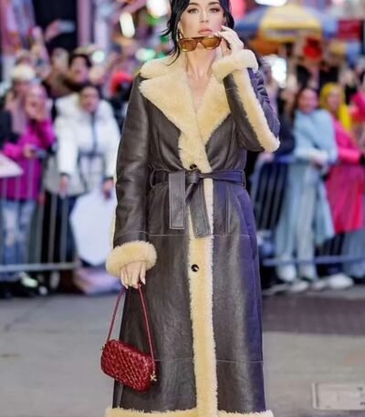 Katy Perry Good Morning America Studios Shearling Leather Coat