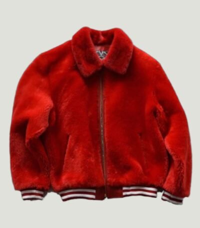 Kayla Red Fur Sheep Bomber Jacket
