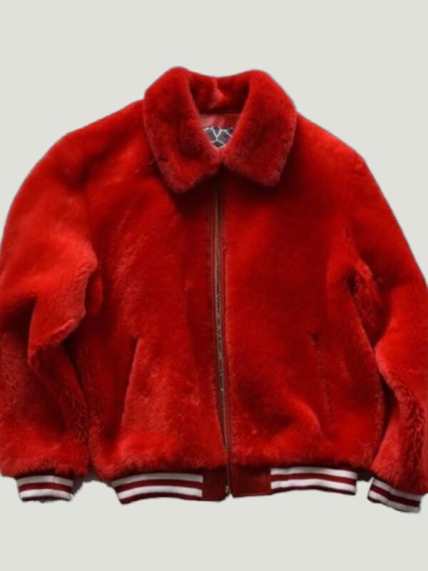Kayla Red Fur Sheep Bomber Jacket