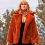 Kelly Orange Shearling Fur Pea Coat