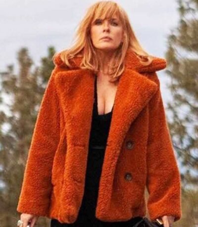 Kelly Orange Shearling Fur Pea Coat
